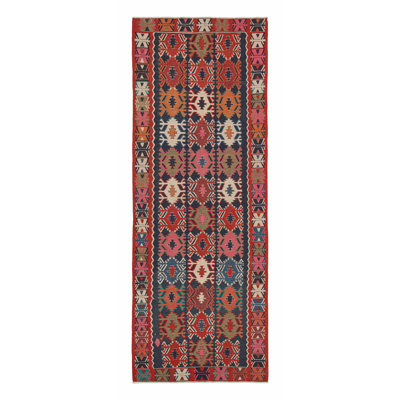 One-of-a-Kind 5'1" X 13'5" 1960s Runner Wool Area Rug in Blue
