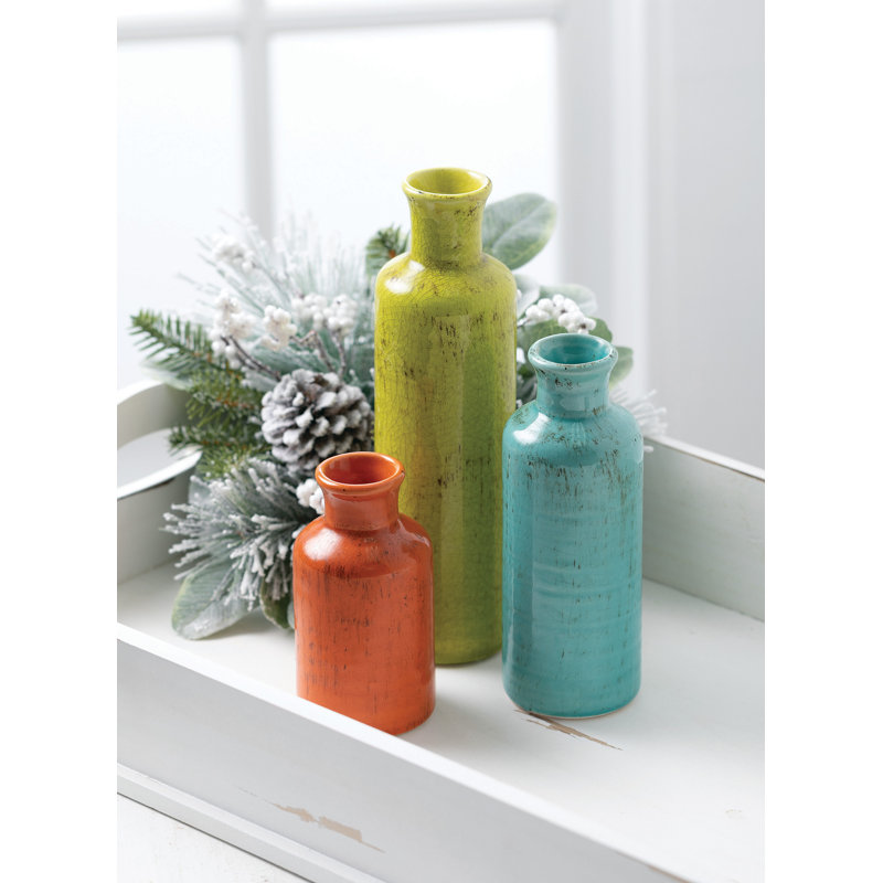 Baer Ceramic Table Vase, Blue/Green/Orange