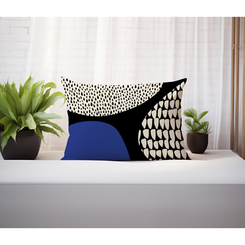 Coussin lombaire réversible intérieur / extérieur Vikka, H 14 po x l 20 po, Bleu marine / noir / blanc cassé