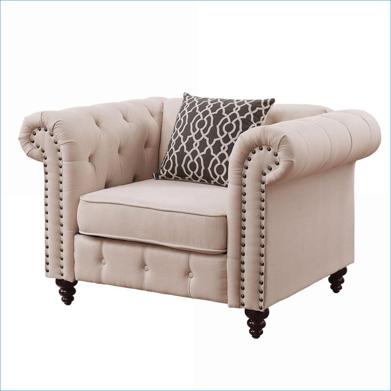 Fauteuil d'appoint en lin Aurelia beige pour adultes, chaise d'appoint rembourrée avec coussin supplémentaire