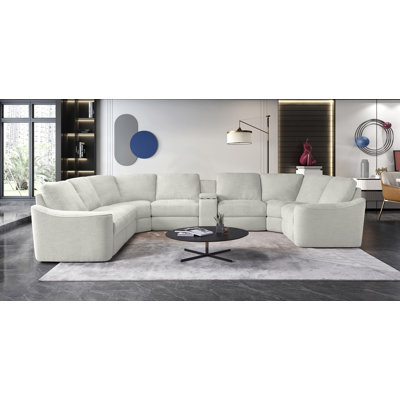 8- Piece Corner Upholstered Power Reclining Sectional With Wireless Charging Storage Console