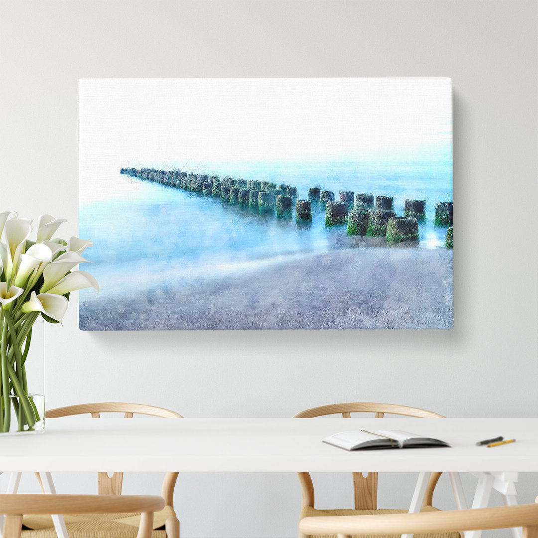 Breakwater Within An Endless Sea Painting - Wrapped Canvas