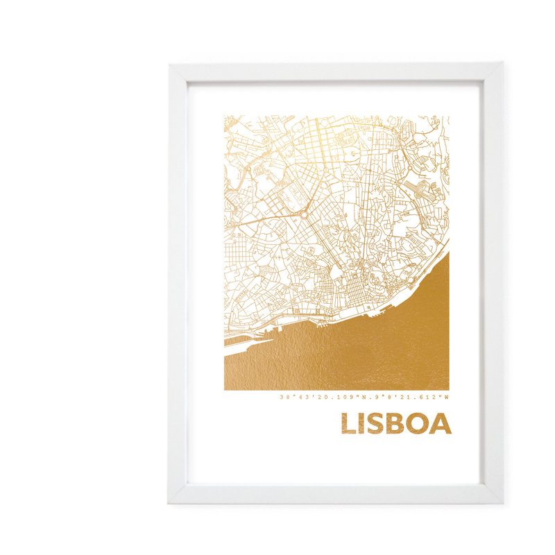 Map Of Lisbon - Single Picture Frame Print, 42.5cm H x 32.5cm W x 3.5cm D