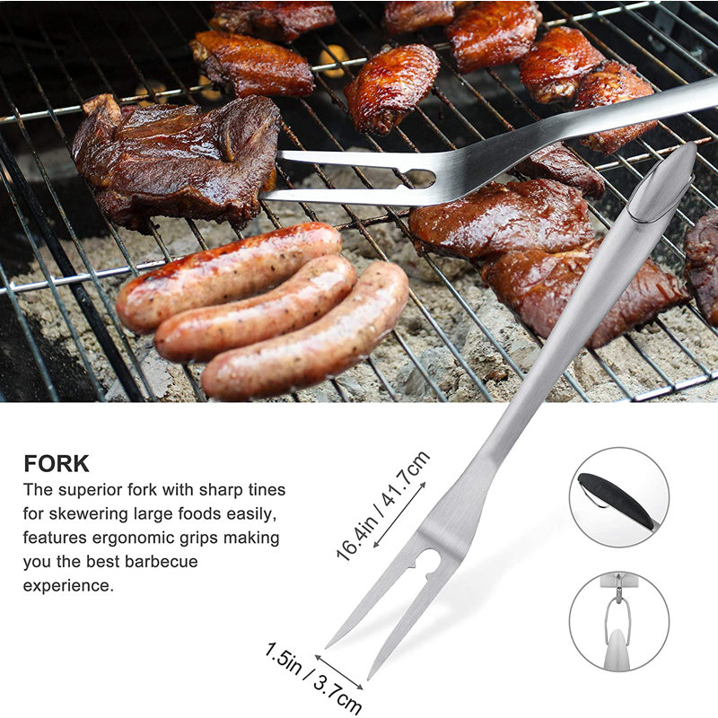 Ensemble 8 pièces d'outils de barbecue très épais en acier inoxydable, Noir