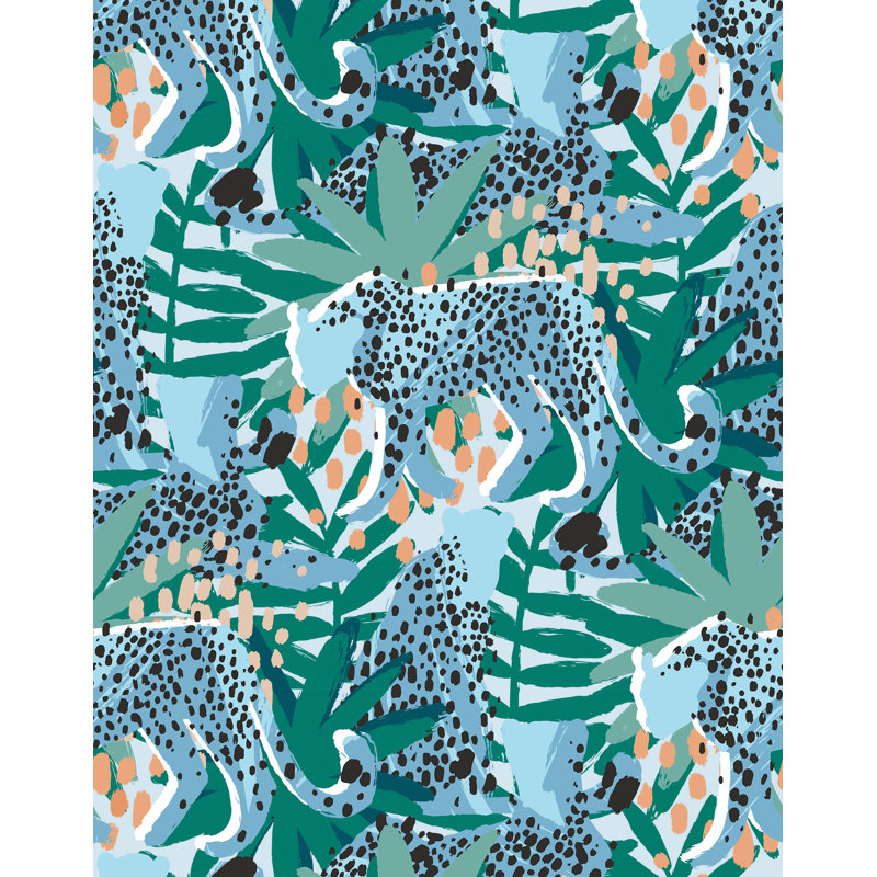 Hamar 7m x 75cm Matte Tropical Leopard Leaf Wallpaper Roll, Teal