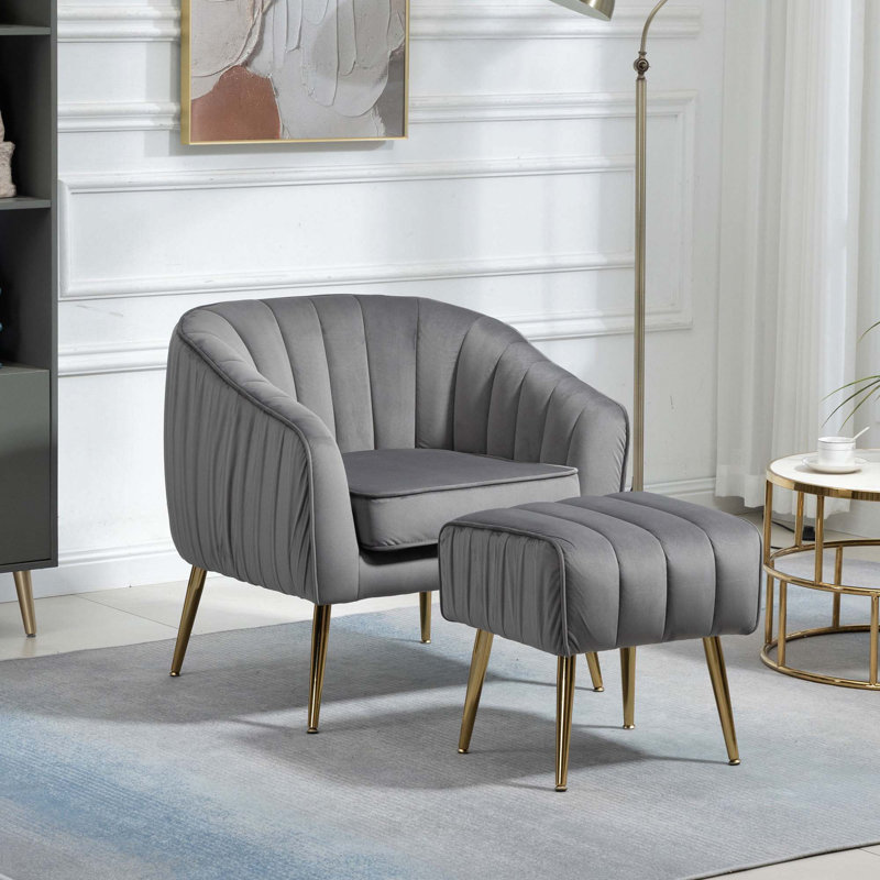 Accent Armchair with Ottoman, Gray Velvet