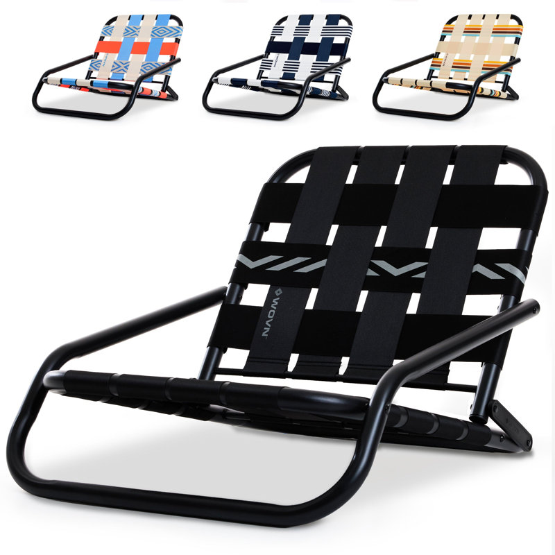 Chaises de plage basses WOVN - Chaise de plage pliante de qualité supérieure pour adultes - Profil bas, super léger avec sangle d'épaule portable - Idéal pour le sable et la pelouse - Noir