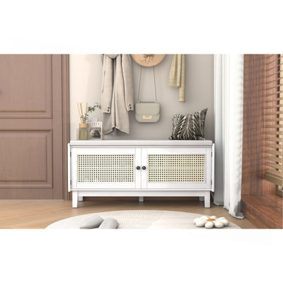 Banc d'entrée en rotin avec rangement Boho