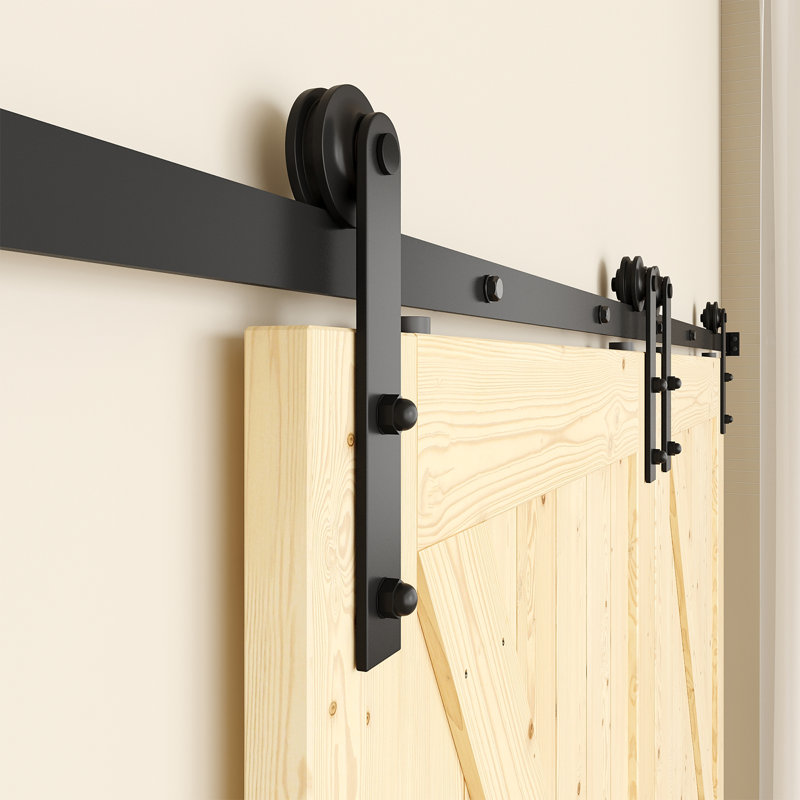 Double Bypass Matte Black Barn Door Hardware Kit, 96-inch Track