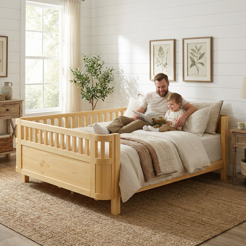 Grand lit plateforme en bois, Naturel