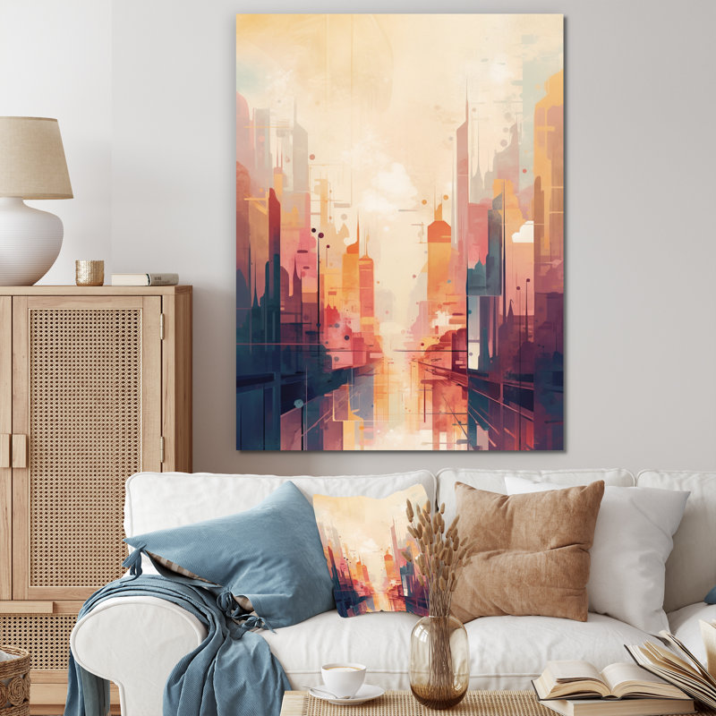 Paysage urbain moderne I - art mural urbain, H 20 po x l 12 po x P 1 po, Toile tendue