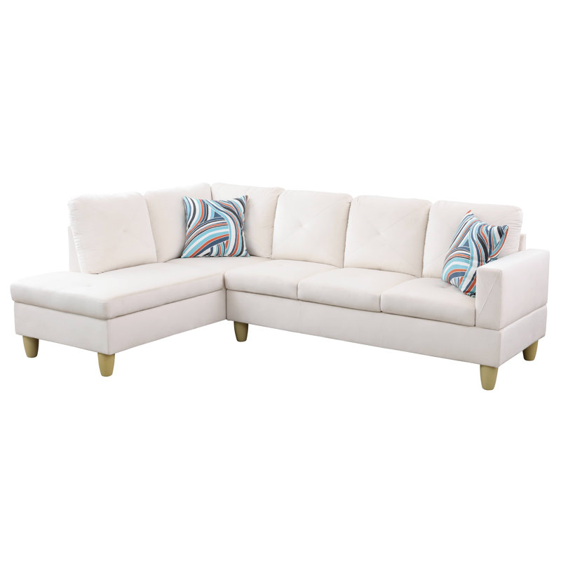 Upholstered L-Shaped Sectional Left Hand Facing, Cream White Microfiber/Microsuede, Yellow