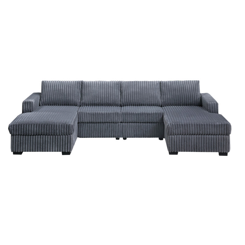 Dark Gray Finish 3Pc U-Shaped Sectional Set Cushion Back Armless Chairs Right Arm And Left Arm Chaise Primary Living Room Comfortable For 4 People