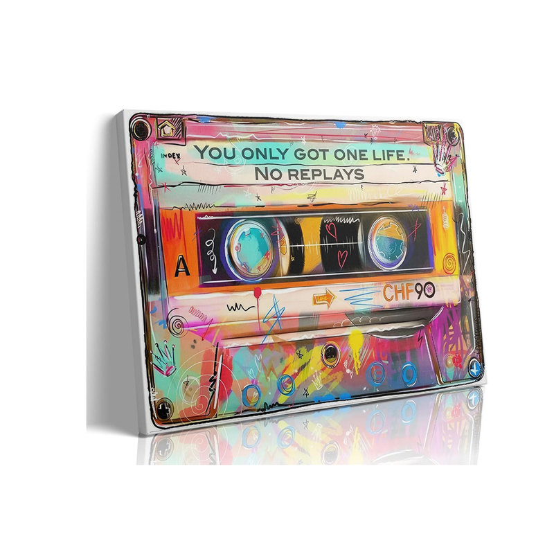 RetroTape Graffiti Motivational Wall Art Graffiti Music Cassette Wall Decor hip hop Inspirational Paintings You Only Got One Life Canvas Print Street Nostalgia Posters Picture for Teen Bedroom 16X12in