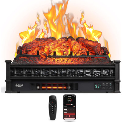 Shrum 26" WiFi Infrared Quartz Electric Fireplace with Sound Crackling, Realistic Pinewood Logs, Timer, 1500W