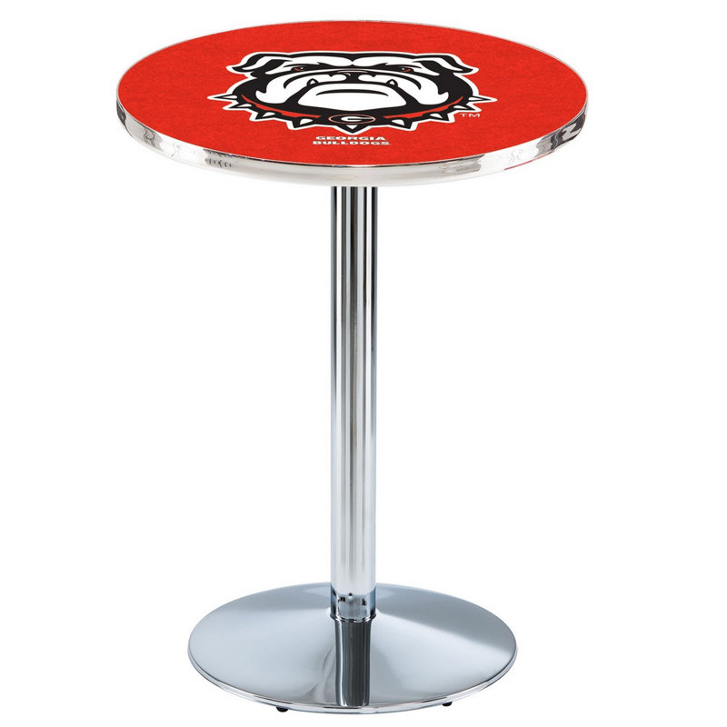 Round Metal Base Dining Table, Chrome, University of Georgia - "G" Logo