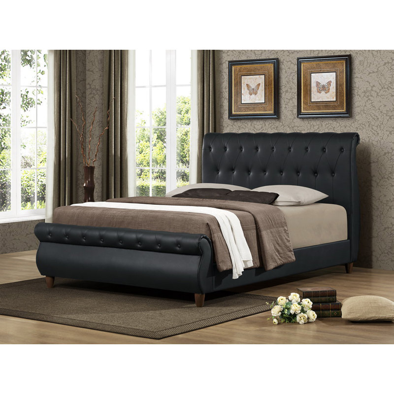 Lit plateforme tapissier Lytham, Lit double, Noir