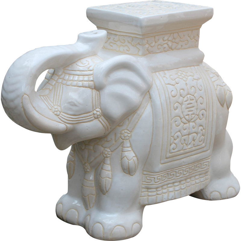 Beverie Ceramic Accent Stool, White Wash Glaze