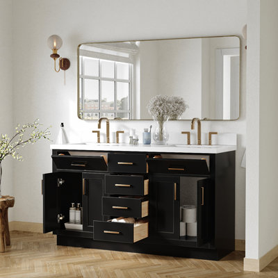 Tidworth Solid Wood Double Bathroom Vanity with 1.5'' White Quartz Top