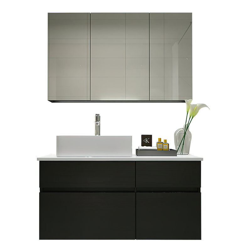 Chelce 32" Modern Black Wood Grain Wall Mounted Bathroom Single Vanity Set
