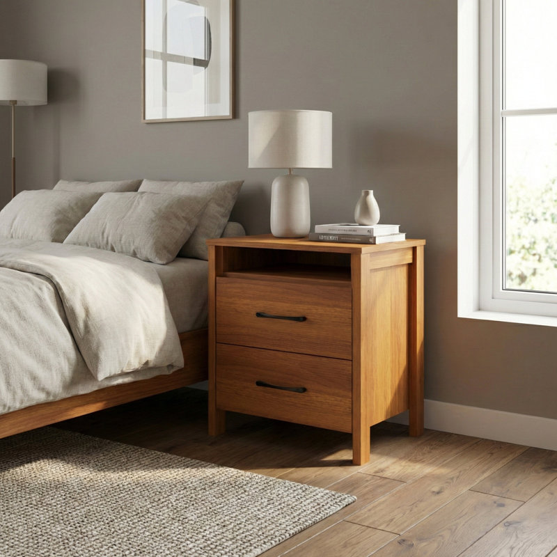  Allysyn 22.7" 2 Drawer Nightstand, Amber Walnut, Individual