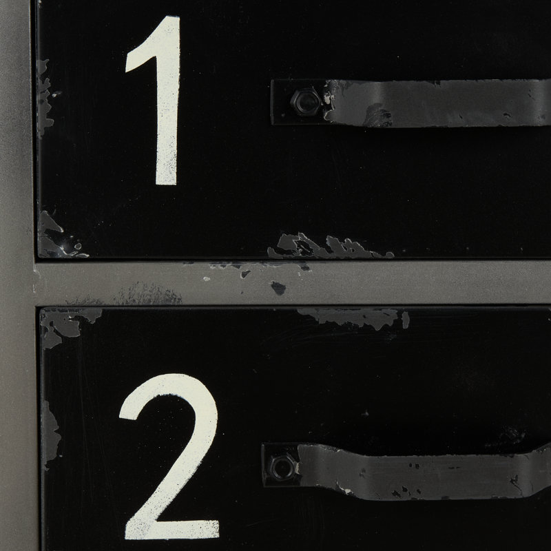 Armoire de rangement à 1 porte et 3 tiroirs gris en métal gris avec chiffres et texte