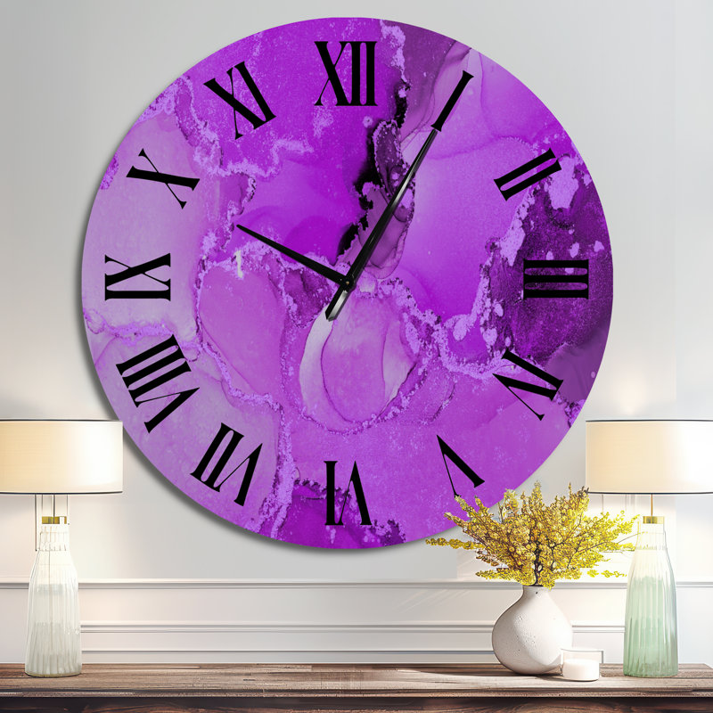 Horloge murale moderne de luxe avec art abstrait I, Surdimensionné, Rose/noir
