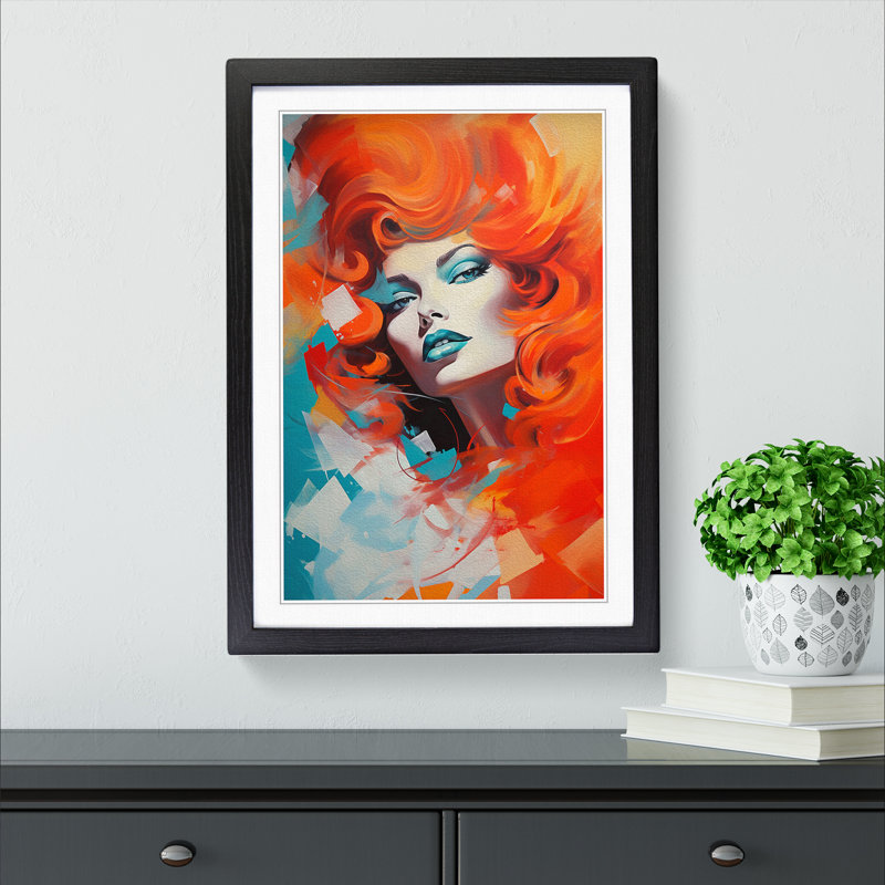 Red Headed Woman Abstract - Single Picture Frame Print on Wood, Black Framed, 34cm H x 25cm W x 2cm D