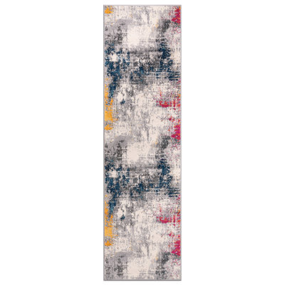 Raglen Abstract Performance Blue/Gray/Yellow Multi Rug