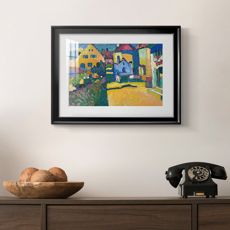 Murnau, maisons à Obanglet-Wassily Kandinsky, reproduction encadrée avec passe-partout et verre - 1908, 18,5 x 24,5, Noir
