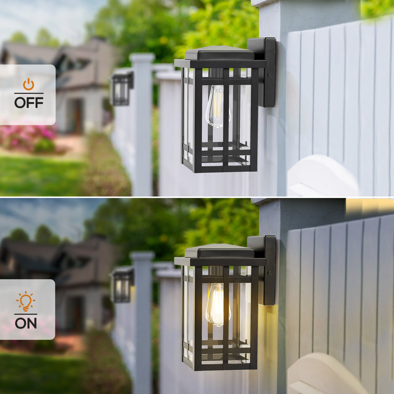 Outdoor Wall Light Fixtures 9.76'', Waterproof Porch Lights Lantern, Exterior Modern Matte Black Wall Mount Lighting, Anti-rust E26 Socket Outside Scones For Front Door Garage Patio, 2 Pack