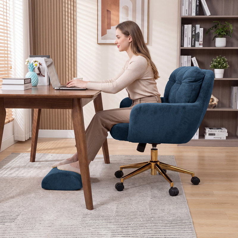 Fauteuil de bureau rembourré avec repose-pieds, Bleu