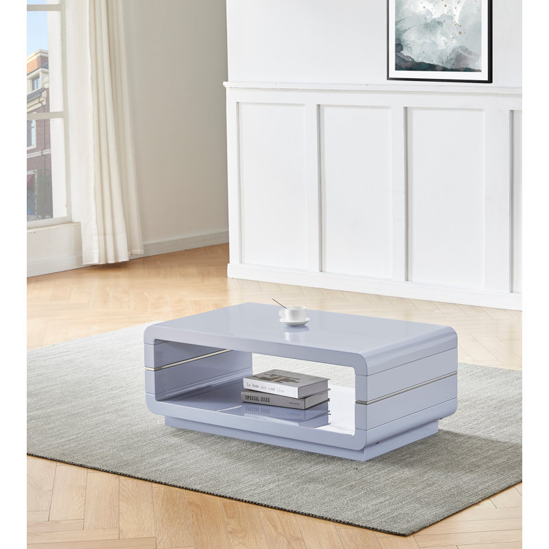 Table basse avec rangement Inessa, Gris clair brillant