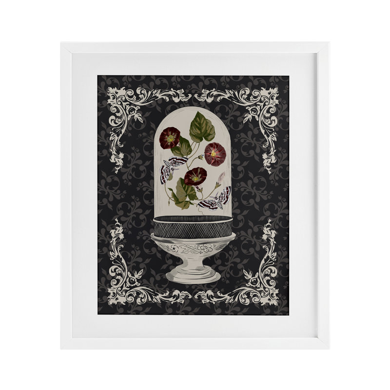 «Moths & Poppies in Glass Dome», reproduction encadrée sous verre, design par Radhika Modi, H 21 po x l 17 po
