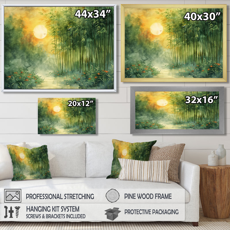 Bensville - Décoration murale en bambou, H 30 po x l 40 po x P 1,5 po, Cadre flottant doré