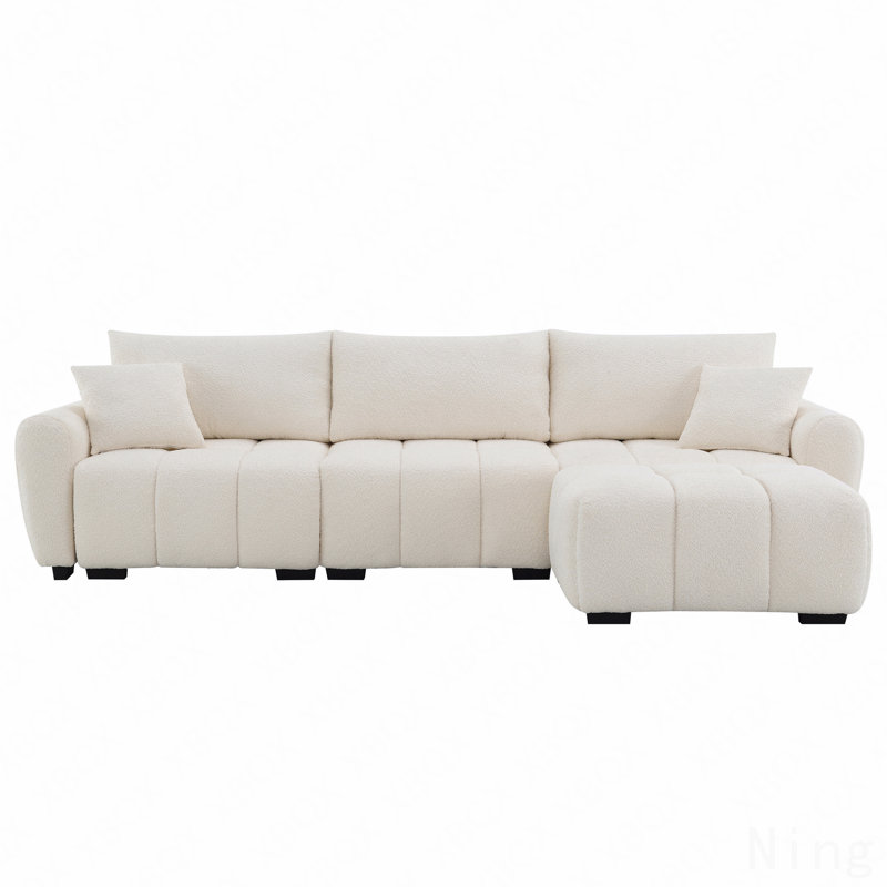 110" Modular Sectional Sofa, L Shape With Extra-Large Seat, Pull-Line Design, Movable Ottoman, High Density Foam, Free Combination, Sturdy Metal&Wood Frame, Boucle Fabric