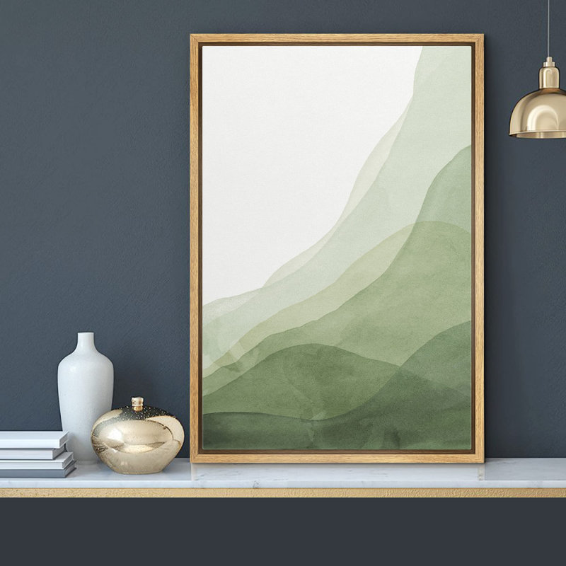 Minimal Landscape " Abstract Green Gradient Overlay Geometric Shapes ", Natural, 36" H x 24" W