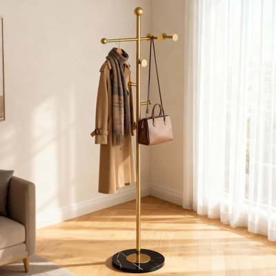 68.9 Inch Tall Modern Coat Rack,Gold Coat Tree Freestanding Heavy Duty,Heavy-Duty Metal Coat Rack Stand With Sturdy Marble Base For Entryway,Hallway,Bedroom,Holds Coats Hats Bags Scarves