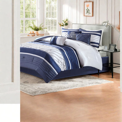 Luxurious 7 Piece Bedding Sets, King Faux Silk, Traditional Home Style
