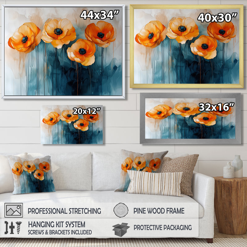 Art mural de salon Ilwain Aqua Bloom of Ranunculus, H 30 po x l 40 po, Impression encadrée flottante, Doré
