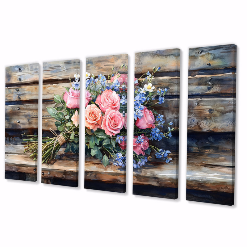 Hodgkinson - Assortiment de bouquets muraux - Art mural traditionnel pour le salon, H 28 po x l 60 po, 5