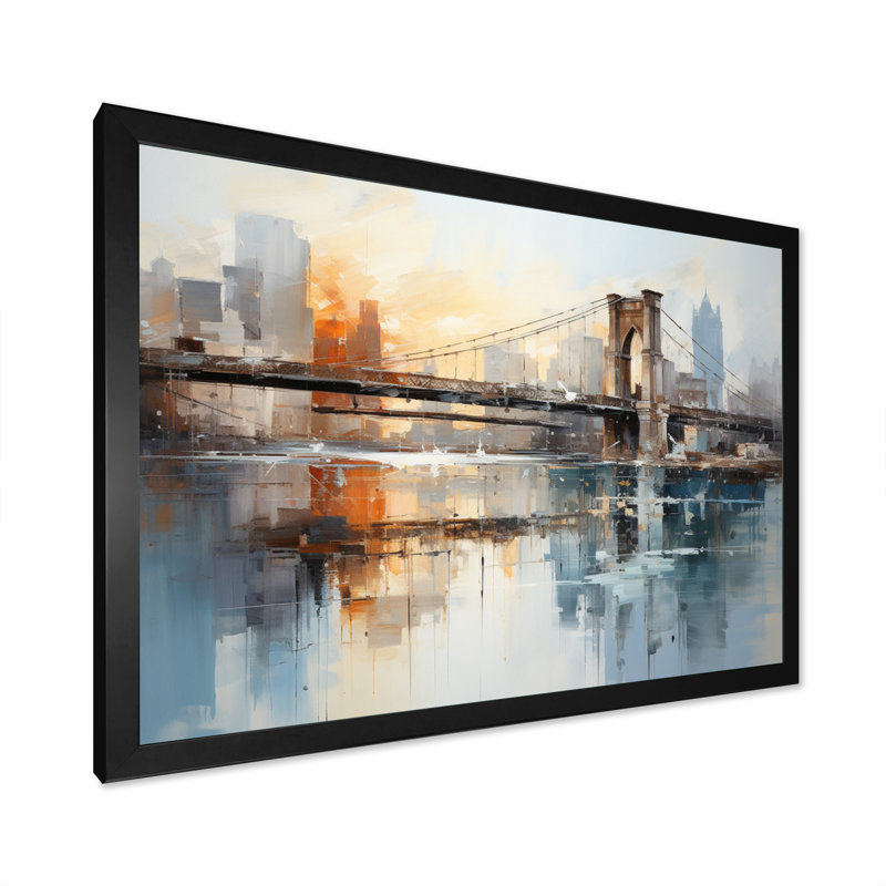 Edrikas Beige Bridge Reflective Connections - Ponts, reproduction d'art sur toile encadrée, H 12 po x l 20 po x P 1 po