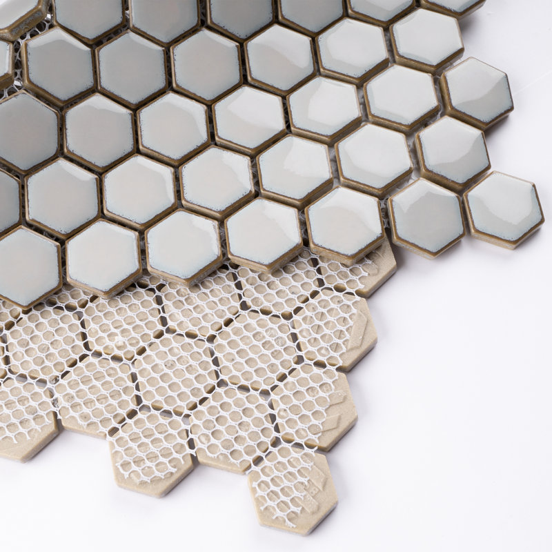 Porcetile Hex 10.24 in. x 11.82 in. Hexagon Glossy Porcelain Mosaic Wall and Floor Tile, Gray