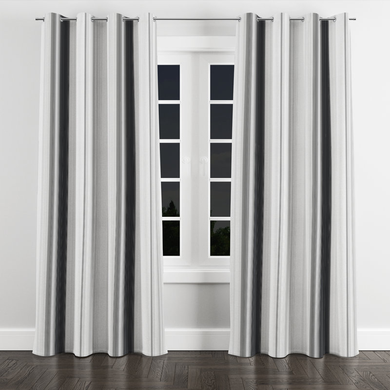 Striped Velvet Curtains - Modern Black And Gray Ash Stripes Grommet Curtain - 1 Panel, 52" W x 108" L, Silver Grommets