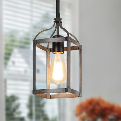 1-Light Faux Wood Rusty Transitional Pendant Light for Kitchen Island
