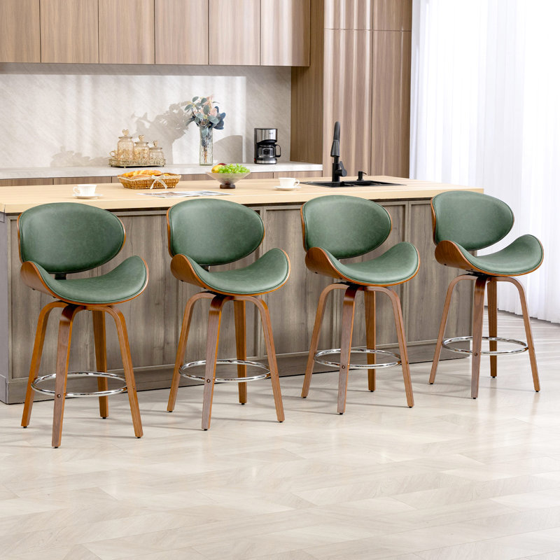 Tabouret de bar pivotant de 26 po (ensemble de 4), tabourets de bar de style moderne Mid-Century avec repose-pieds revêtu de similicuir