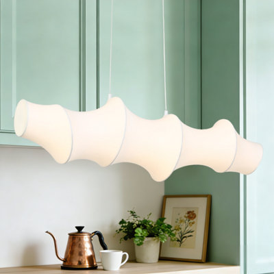 1-Light 42.1"W Oversized Kitchen Island Pendant With Faux Silk Shade Accents