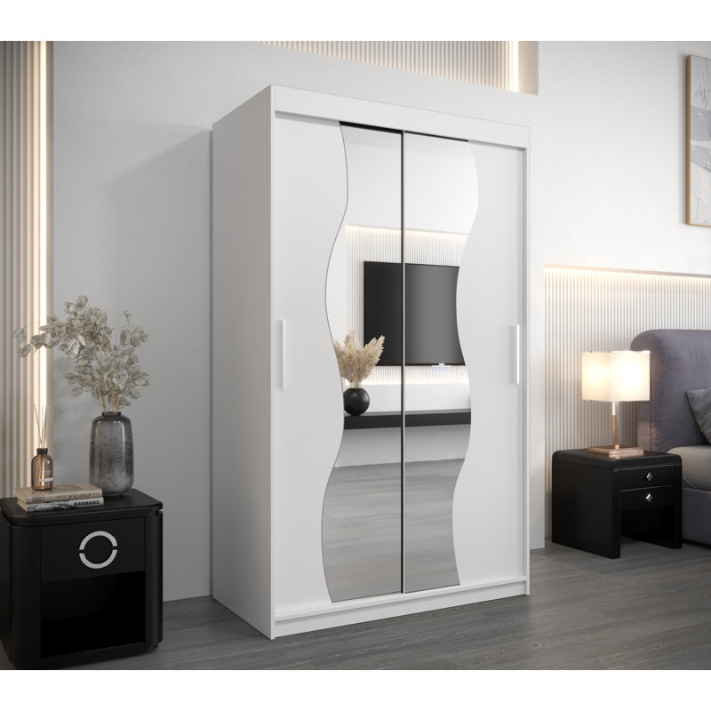 Birecree 2 Door Manufactured Wood Wardrobe, White Matt, 200Cm H x 120Cm W x 62Cm D