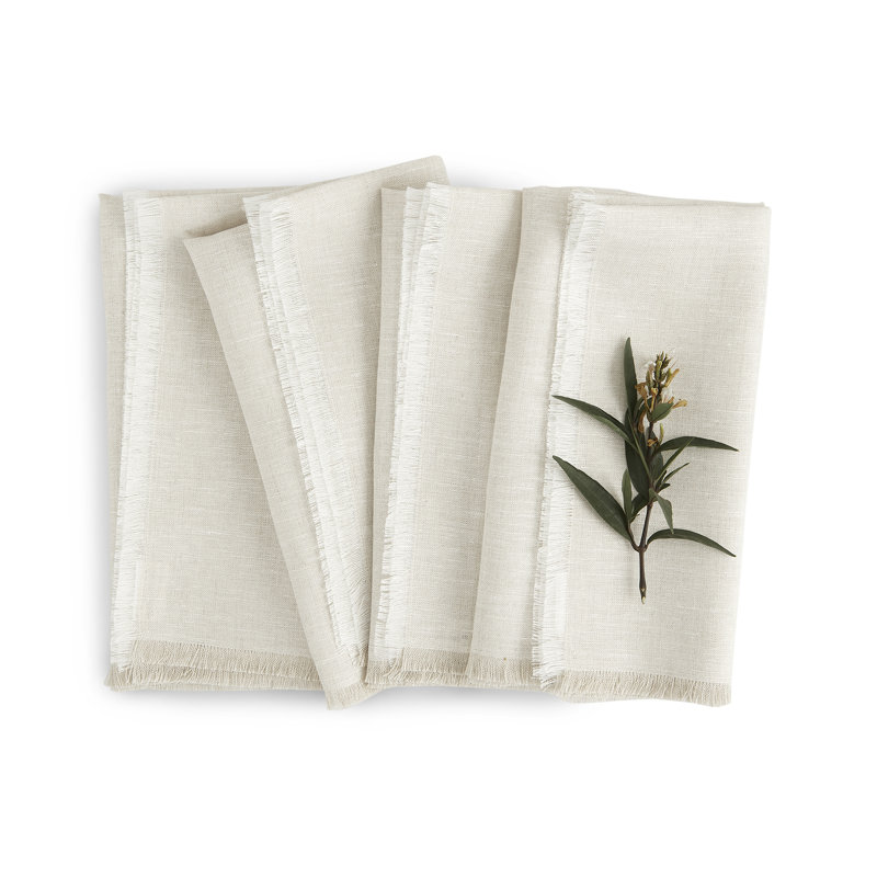 Fringe - 100% Pure Linen Dinner Napkins, Light Natural