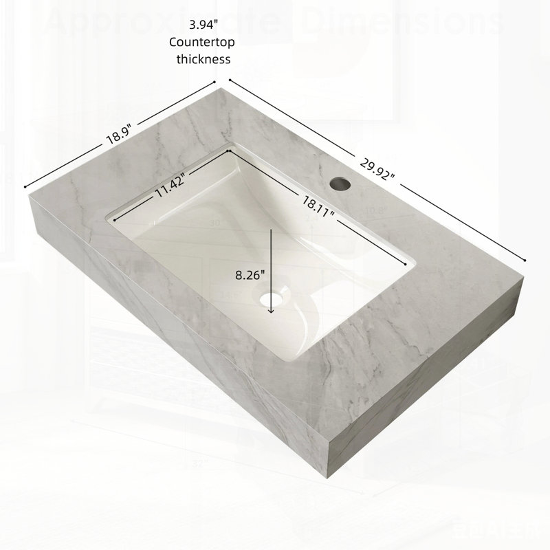 Durable Sintered Stone Top with Undermount Ceramic Basin, Scratch and Water Resistant, Suitable for Various Bathroom Vanities
